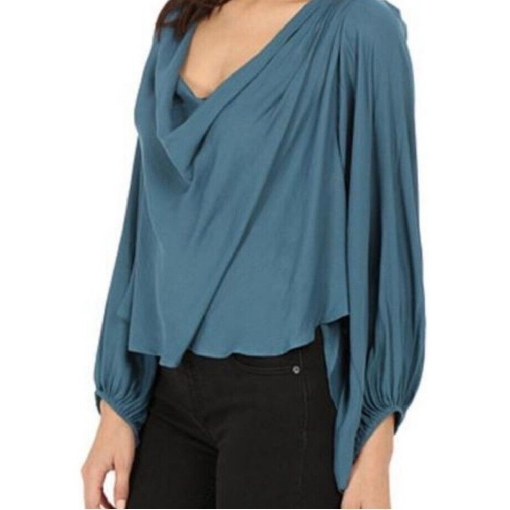 Free People “Cowling Around” Top Balloon Sleeves Jade XS Flowy Boho Oversized